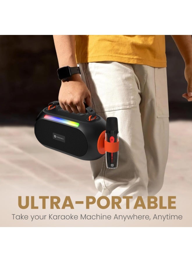 بورترونيكس Portronics 25W Apollo 20 Wireless Bluetooth Portable Speaker with Dual Wireless Karaoke Mic, 5 Hour Playtime, RGB LED Light, Bluetooth V5.4, Easy Grab Handle, USB-A Port, Type C Charging(Black) - Image 3